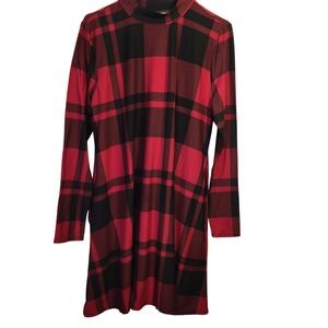 24/7 Maurices Red Black Plaid Mock Neck Long Sleeve Dress Sz L Christmas Holiday